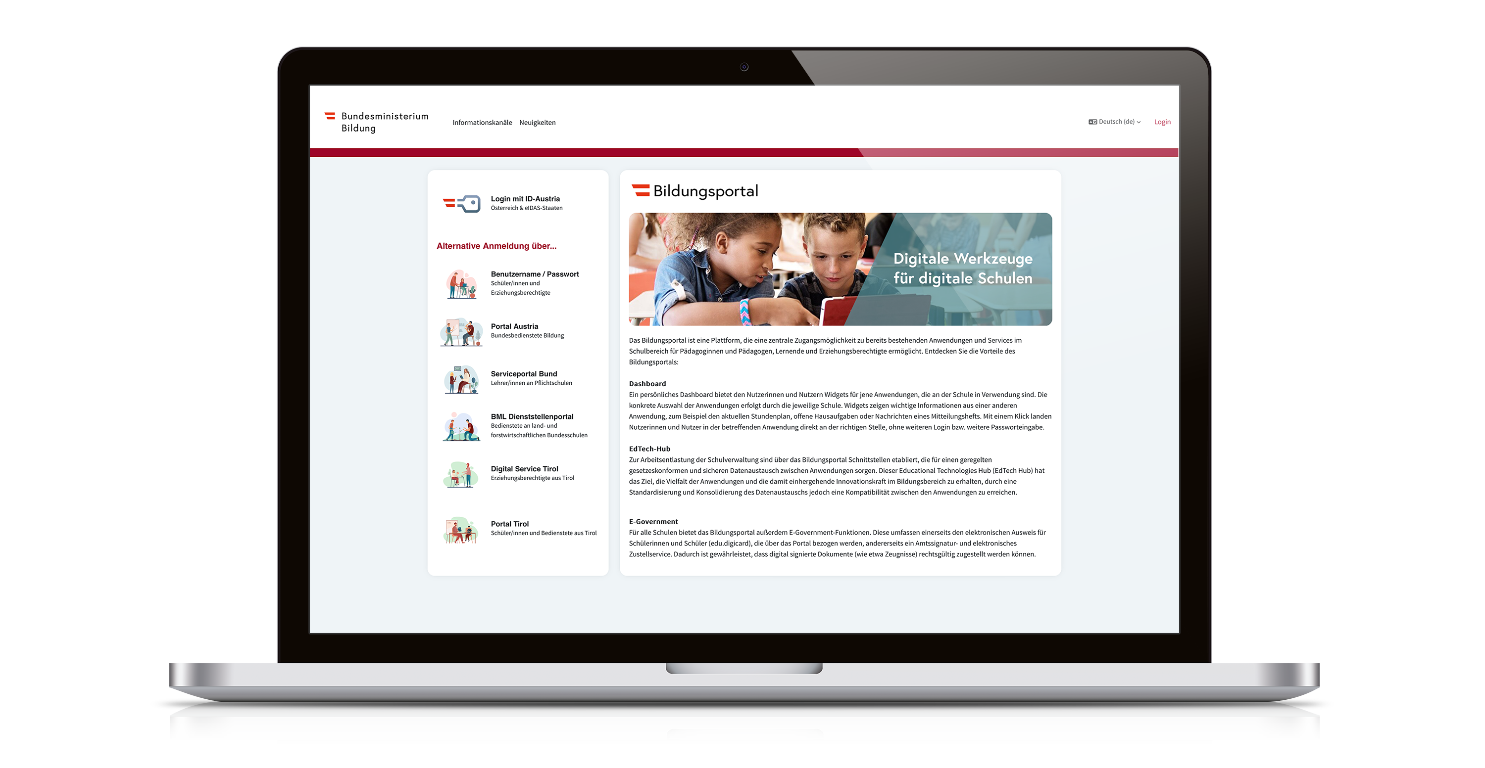 Website-Vorschau der Buldung.gv auf Laptop