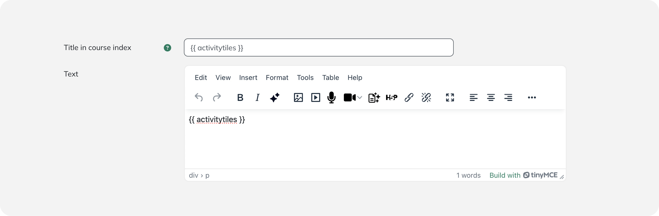Moodle-Einstellungsseite mit Eingabefeld