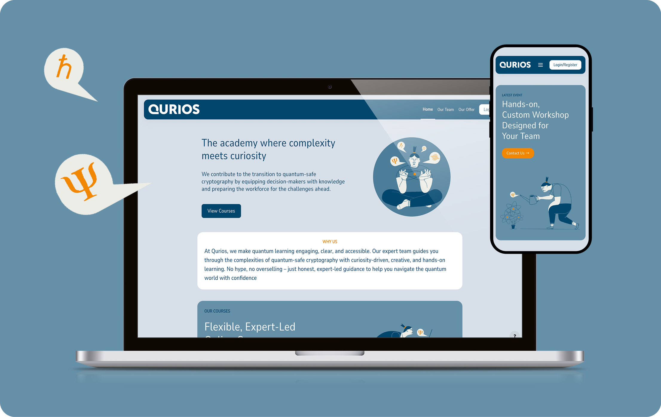 Website-Vorschau der Qurios Academy auf Laptop und Smartphone